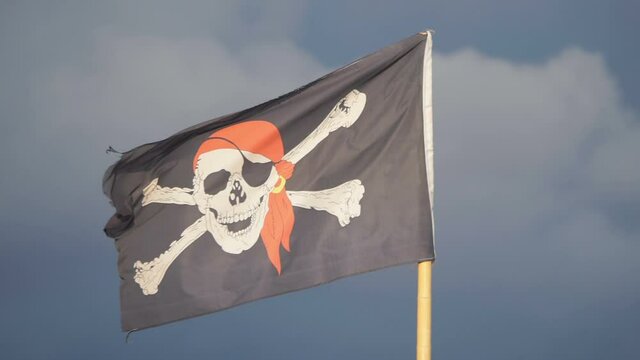 Pirate Flag flutters in the wind in slow motion 180fps