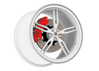 Obraz premium Toon disc for a sports car complete with a brake system isolated on white background