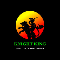 knight and tiger silhouette. standby tiger and knight logo in sunset. illustration of tiger hero, king over king. vector design template