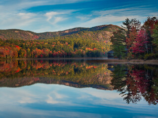 Colorful fall foliage landscape reflecting in pond