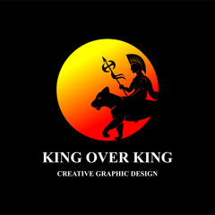 knight and tiger silhouette. tiger and knight logo in sunset. illustration of tiger hero, king over king. vector design template