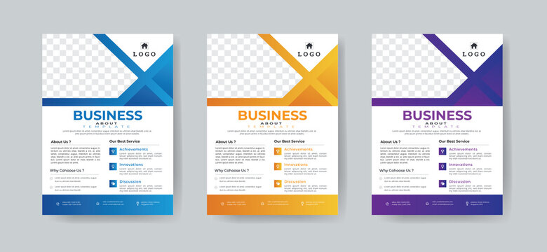 Business Flyer Template Layout with 3 Colorful Accents and Grayscale Image Masks