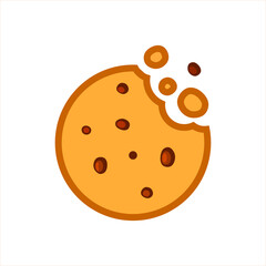 Color cookies of chocolate cake on white background. Simple cookie icon vector illustration. Bitten cookies silhouette  illustration for the site, menu or logo.