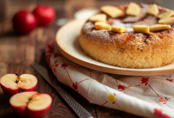 Homemade apple pie, warm autumn background
