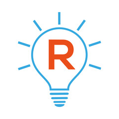 Idea Logo. R letter logo with electric bulb vector