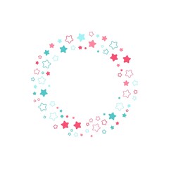 Colorful geometric stars frame - wreath. Abstract vector background with colorful stars shapes consisting of spherical geometric particles. Star's frame's colorful halftone.