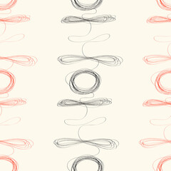 Curls hand drawn seamless pattern. Irregular swirls and scrolls, curved one line doodle drawing. Ink pen freehand shapes line art