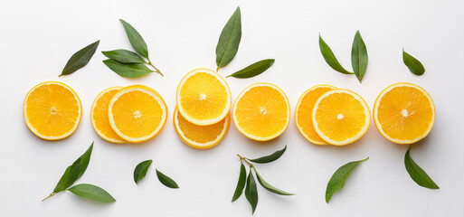 Cut ripe oranges on white background