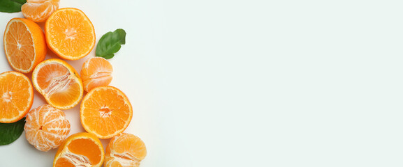 Tasty ripe tangerines on white background with space for text
