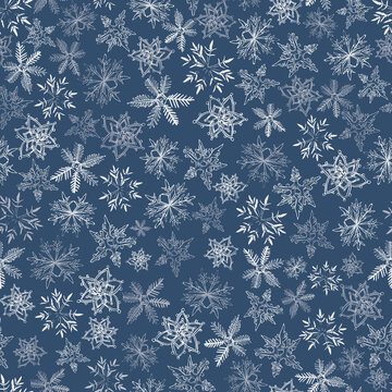 Vector Dark Blue Snowflakes In The Evening Sky Background Pattern