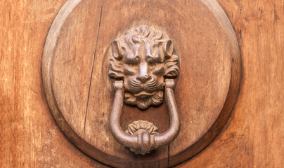 Vintage front door in the medieval city of Italy. Ancient streets of the city, beautiful doors and...