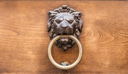 Vintage front door in the medieval city of Italy. Ancient streets of the city, beautiful doors and...