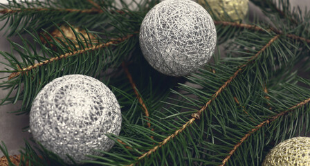 Christmas background with pine cones and needles