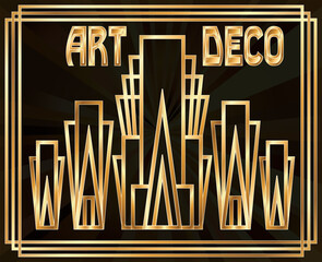 Fototapeta premium VIP golden banner in style art deco, vector illustration