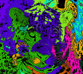 Jaguar sign illustration pop-art background icon with color spots