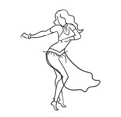 Woman performing belly dancing line vector illustartion