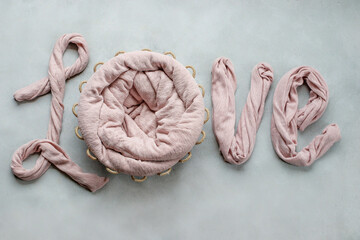 pink love with nest background for newborn and baby