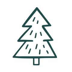 Simple minimalistic Christmas tree hand drawn childish doodle. Festive New Year, winter holiday clip art design element vector isolated on white background
