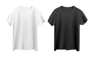 white and black t-shirt isolated on white background front view - obrazy, fototapety, plakaty