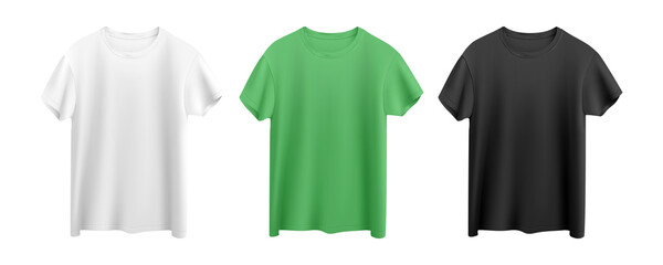 white, green and black t-shirt isolated on white background front view - obrazy, fototapety, plakaty