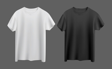 white and black t-shirt isolated on gray background front view - obrazy, fototapety, plakaty