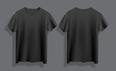 black t-shirt isolated on dark background front and back view