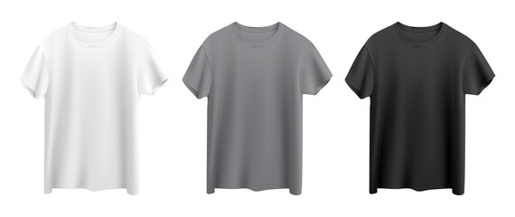 white, gray and black t-shirts isolated on white background