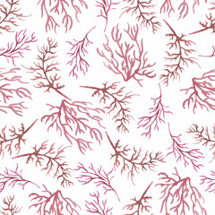 Fototapeta na wymiar Watercolor hand drawn pink branch endless Paper, abstract seamless pattern.