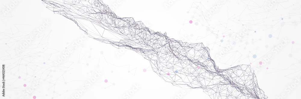 Poster abstract 3d background. plexus effect. wireframe surface. virtual landscape. stock vector illustrati