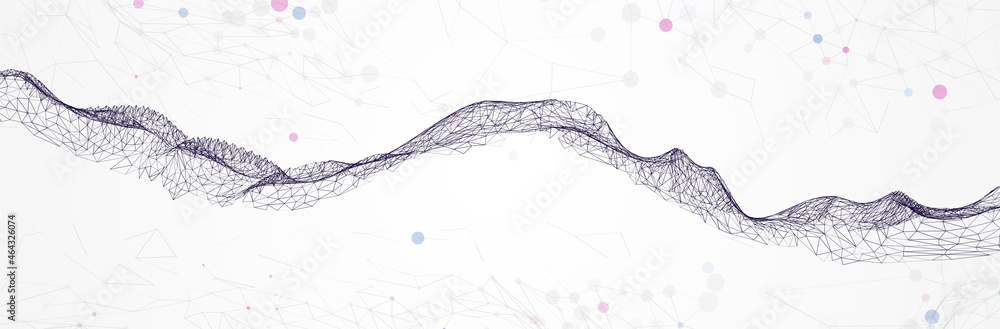 Poster abstract 3d background. plexus effect. wireframe surface. virtual landscape. stock vector illustrati