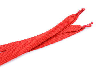 Red shoe laces isolated on white background