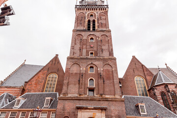 Exterior view of the Old Church in Amsterdam, the capital of the Netherlands