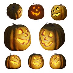 Smiling halloween lantern pumpkin with light and face 3D render