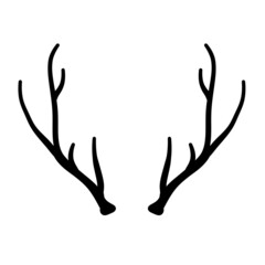 Horn of deer or elk. Hunting trophy. Black and white silhouette of antler.