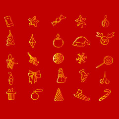 Fototapeta premium A set of New Year's decorations and elements for decoration. Vector Happy New Year lettering