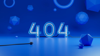 404, page not found on blue background with wires. 3d illustration