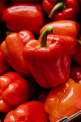 Close up of fresh red bell peppers (capsicum)
