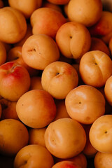 Heap of fresh apricots, closeup detail photo from above