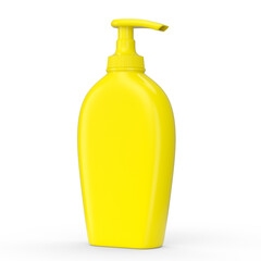 Yellow sunscreens bottle or sunblock cream tube isolated on white background.