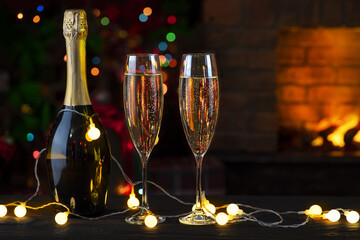 Wine glasses during Christmas Eve New Year Party