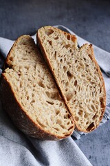 Homemade sourdough bread on the grey background
