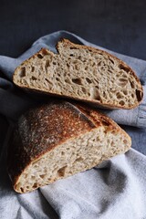 Homemade sourdough bread on the grey background
