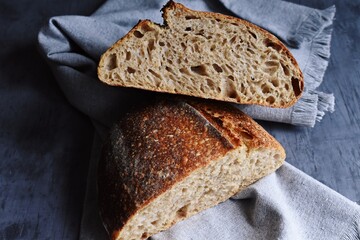 Homemade sourdough bread on the grey background