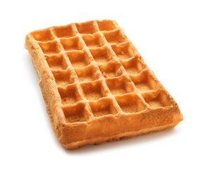 Tasty Belgian waffle on white background