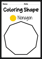 Nonagon coloring page for preschool, kindergarten & Montessori kids to practice visual art drawing and coloring activities to develop creativity, focus and motor skills.