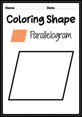 Parallelogram coloring page for preschool, kindergarten & Montessori kids to practice visual art drawing and coloring activities to develop creativity, focus and motor skills.
