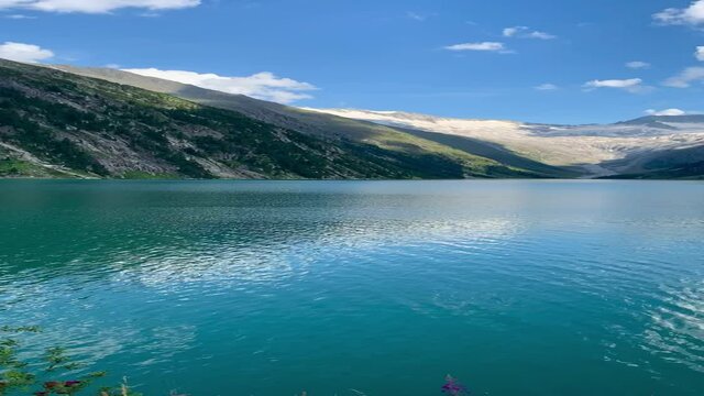 Panoramic view of Schlegeisspeicher lake in the Austrian valley of Ziller 