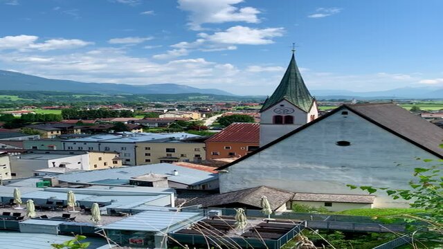 A panoramic view of the glass city of Rattenberg from the tower of the castle in Austria