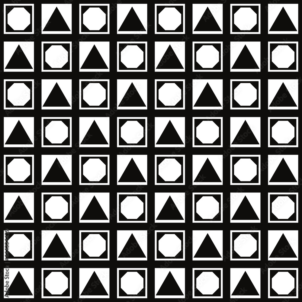 Leinwandbilder geometric pattern of stamps with triangles or octagons. chess pattern with black and white cells.