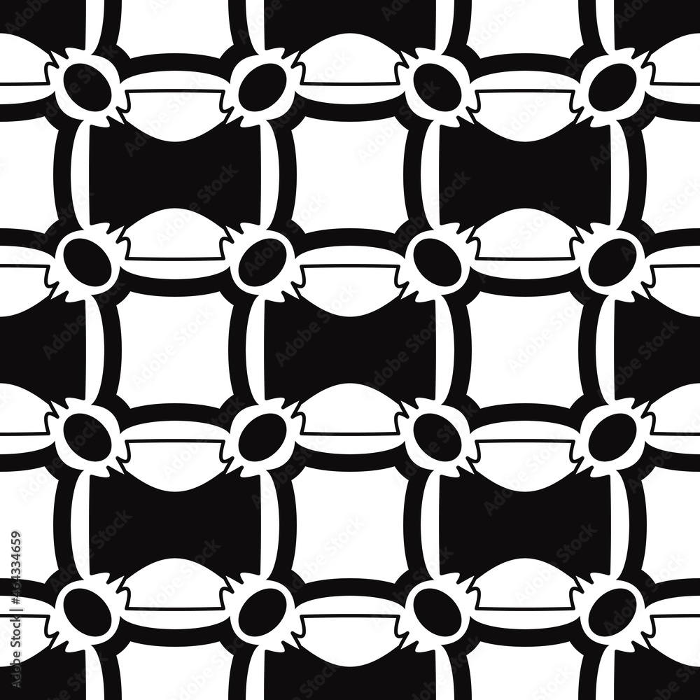 Poster abstract shapes or tiles. retro style of black suede pattern. cartoon vintage pattern.